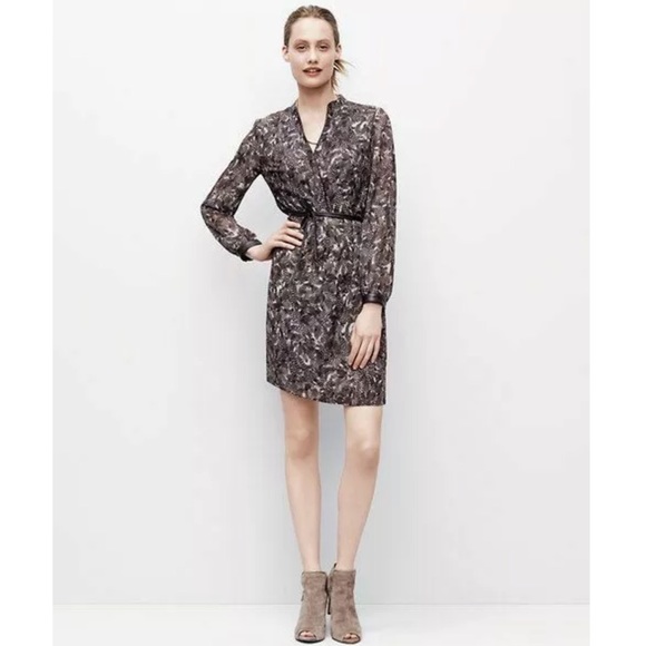 Ann Taylor Brown Feather Long Sleeve Shirt Dress - Picture 2 of 8